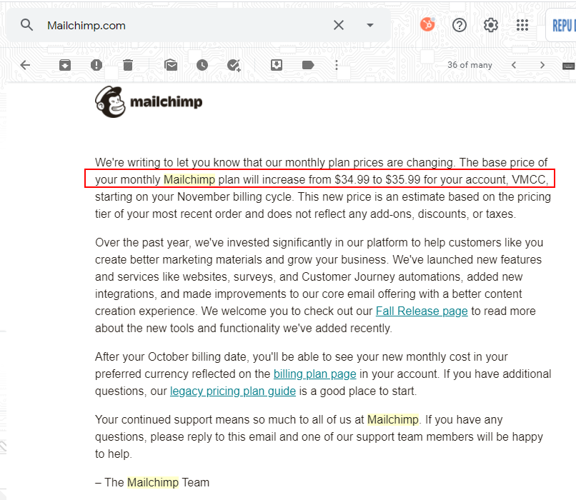 Mailchimp thay đổi bảng giá, tăng giá từ T10-2020-Email-Mailchimp-gui-khach-hang-hien-tai