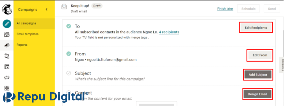 chỉnh sửa nội dung email