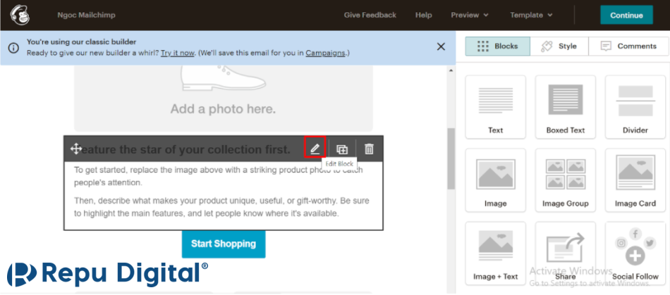 chỉnh sửa template email