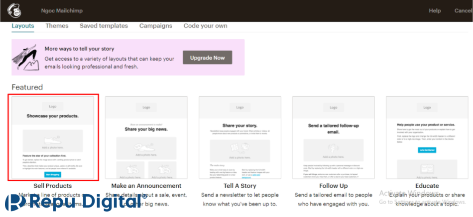chọn email template phù hợp
