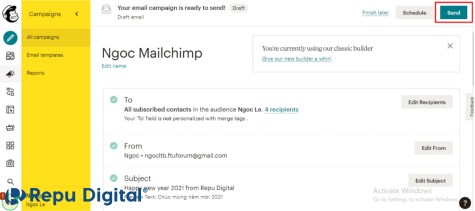 gửi email cá nhân hóa mailchimp