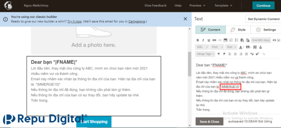 hiển thị trường thông tin cá nhân hóa