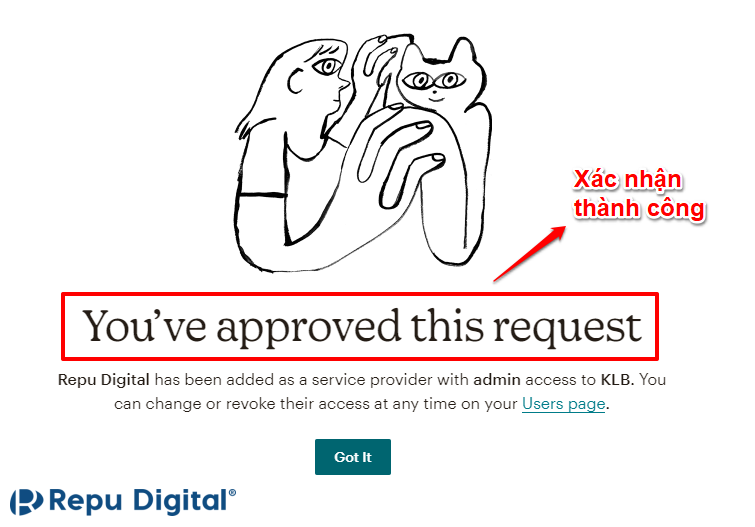 Mailchimp xác nhận phân quyền thành công