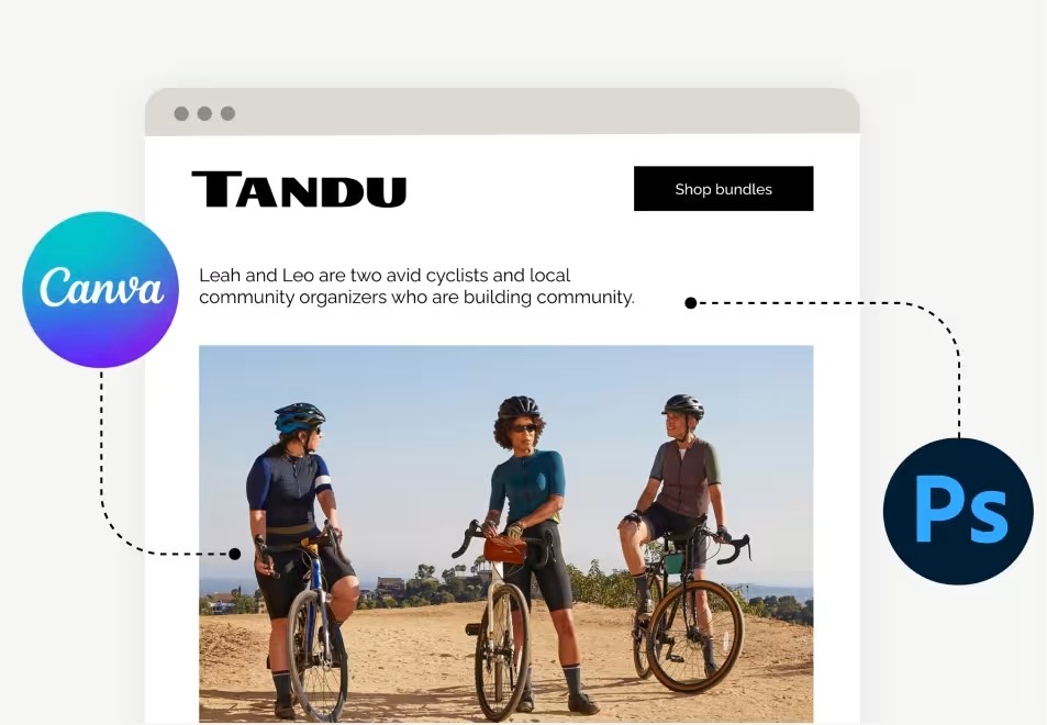 Kết nối với các công cụ sáng tạo như Photoshop hoặc Canva